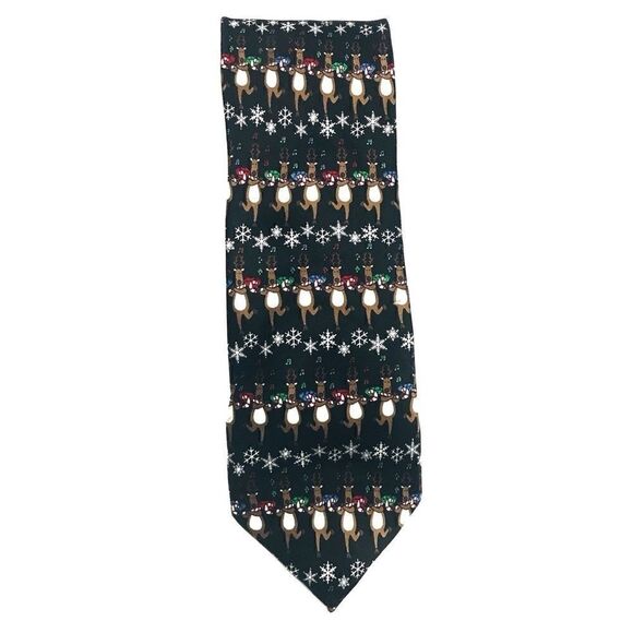 Hallmark Holiday Traditions Silk Black Reindeer Tie - Picture 1 of 6